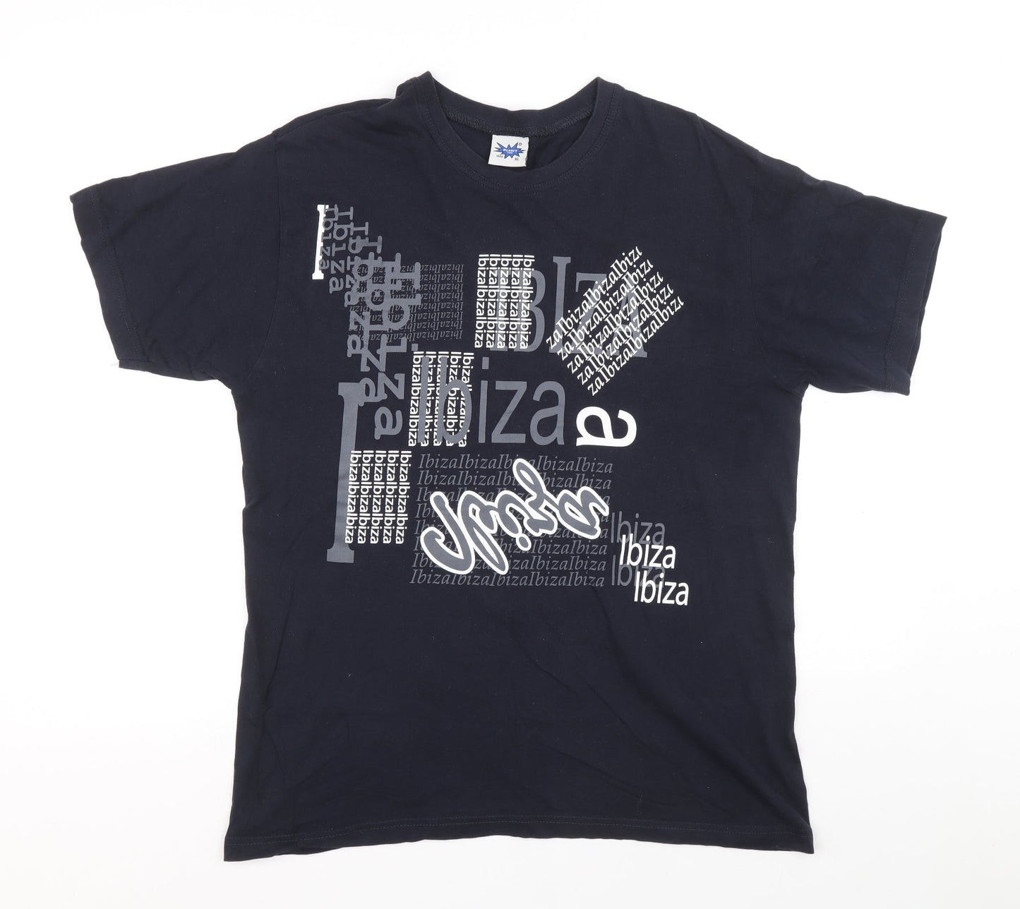 Planet 2000 Mens Blue Cotton T-Shirt Size XL Crew Neck - Ibiza