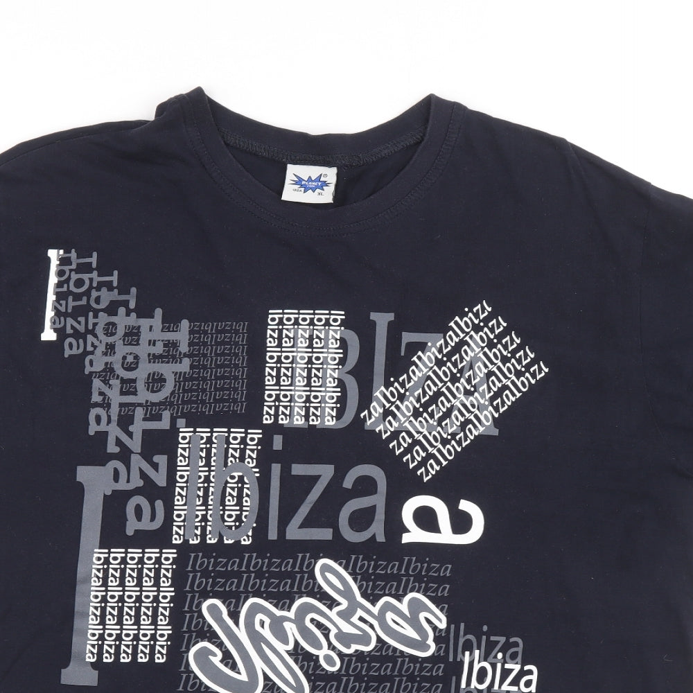 Planet 2000 Mens Blue Cotton T-Shirt Size XL Crew Neck - Ibiza