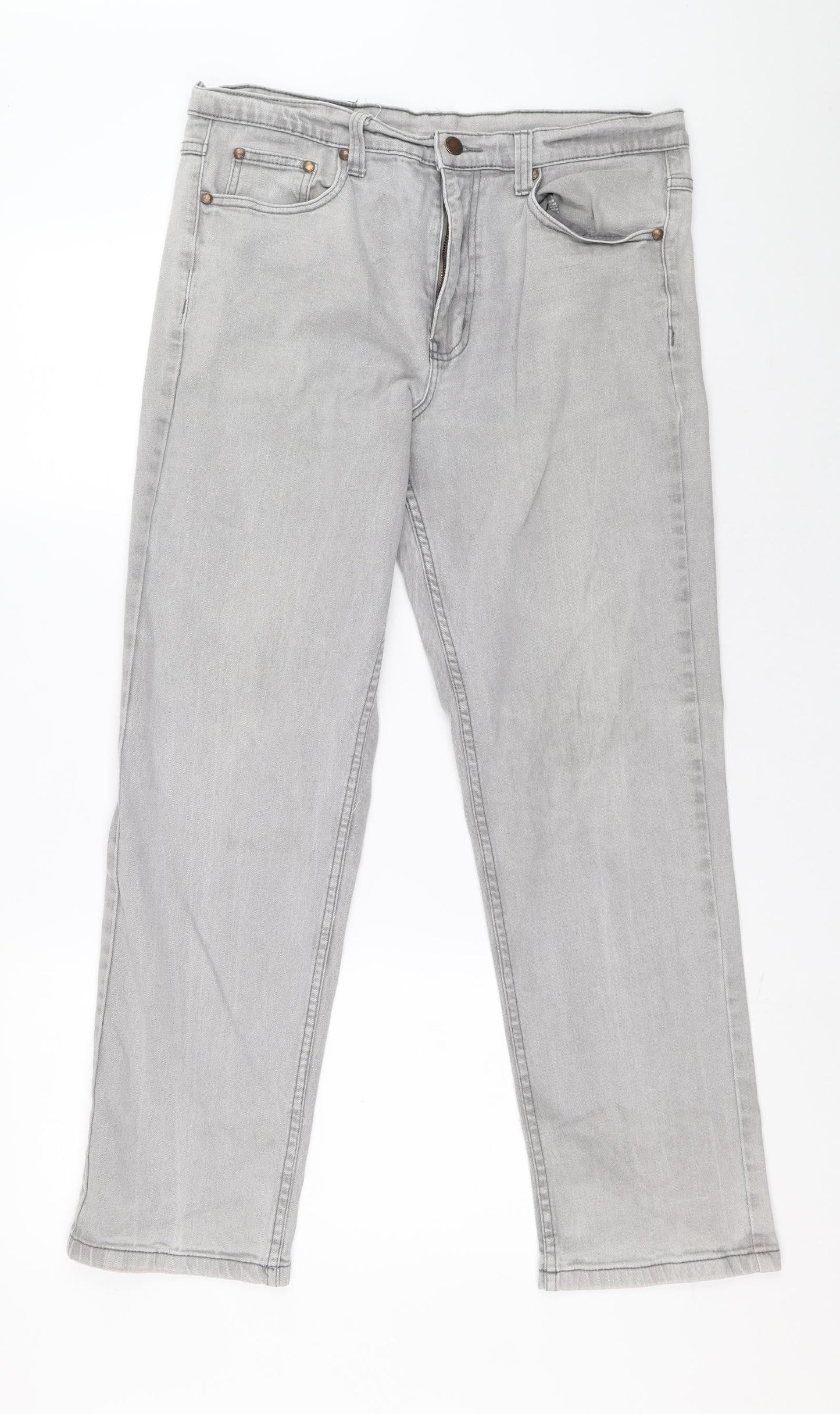 Cotton Traders Womens Grey Cotton Straight Jeans Size 34 L28 in Regular Zip