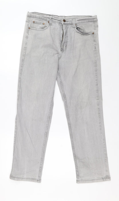 Cotton Traders Womens Grey Cotton Straight Jeans Size 34 L28 in Regular Zip