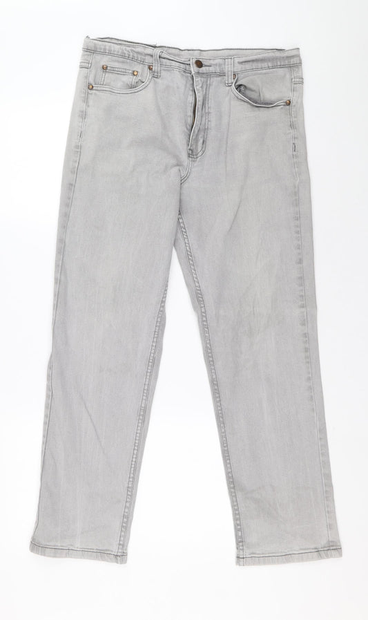Cotton Traders Womens Grey Cotton Straight Jeans Size 34 L28 in Regular Zip
