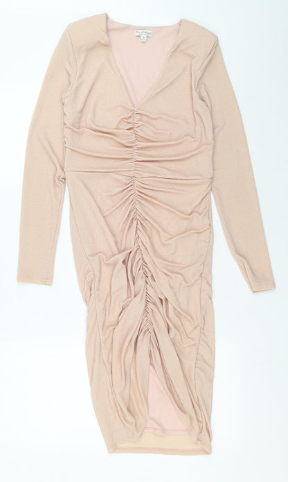 Miss Selfridge Womens Pink Polka Dot Polycarbamide Pencil Dress Size 12 V-Neck Pullover