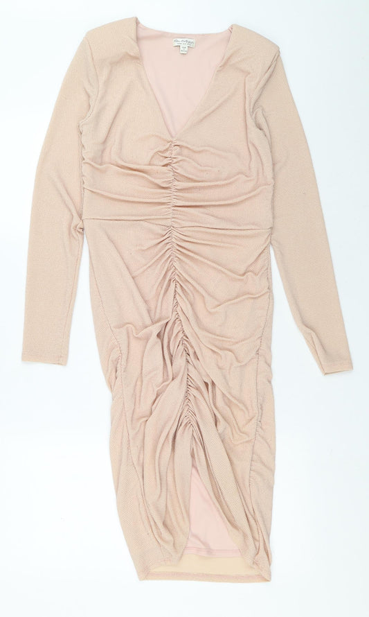 Miss Selfridge Womens Pink Polka Dot Polycarbamide Pencil Dress Size 12 V-Neck Pullover