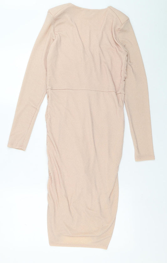 Miss Selfridge Womens Pink Polka Dot Polycarbamide Pencil Dress Size 12 V-Neck Pullover