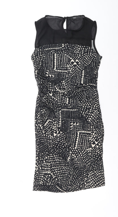 NEXT Womens Beige Geometric Polyester Pencil Dress Size 12 Boat Neck Hook & Eye
