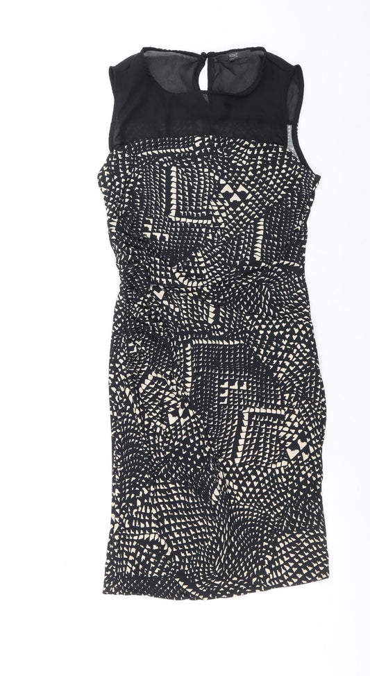 NEXT Womens Beige Geometric Polyester Pencil Dress Size 12 Boat Neck Hook & Eye