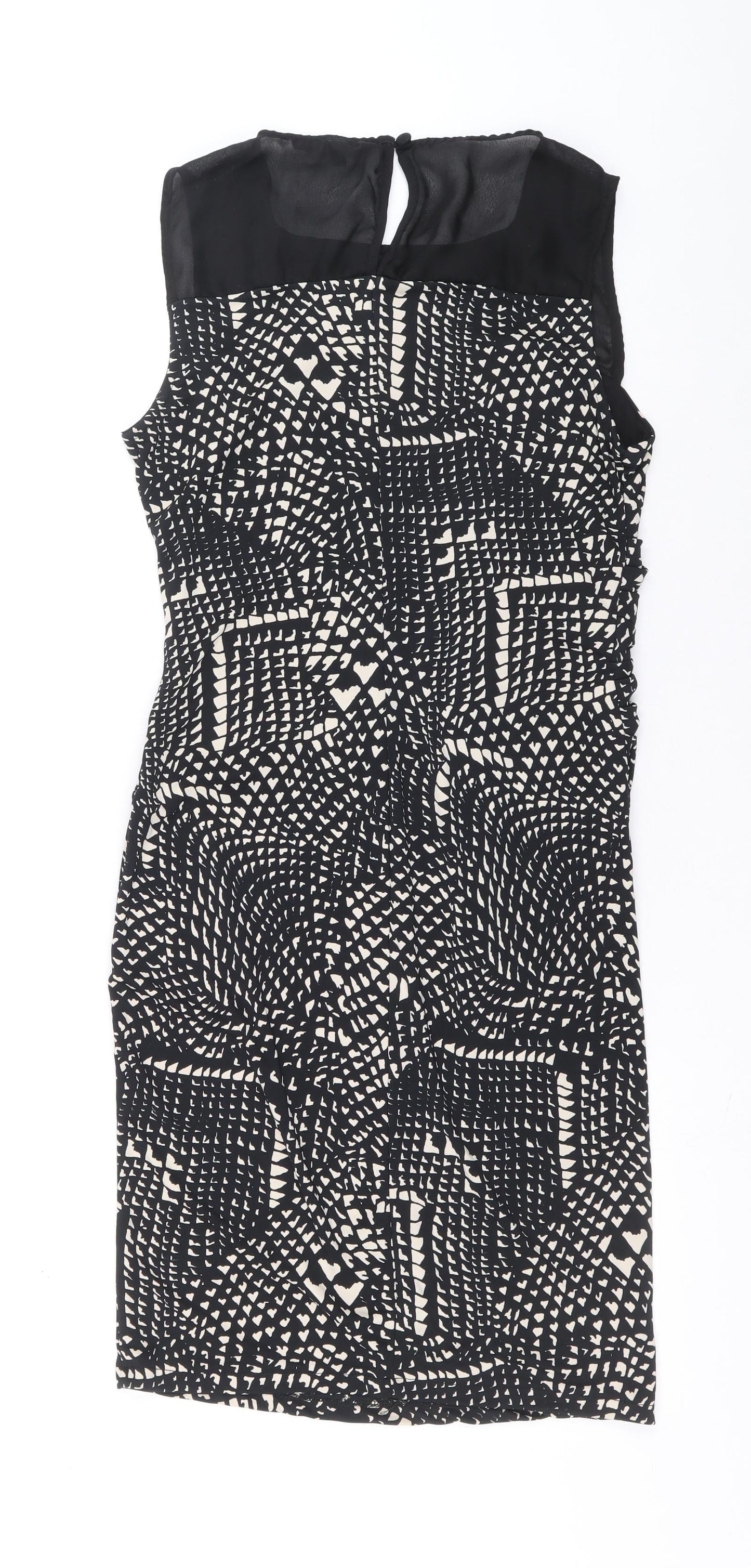NEXT Womens Beige Geometric Polyester Pencil Dress Size 12 Boat Neck Hook & Eye