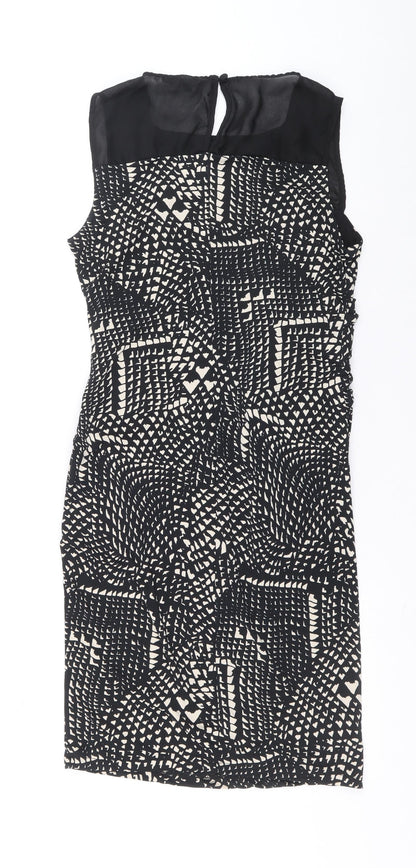 NEXT Womens Beige Geometric Polyester Pencil Dress Size 12 Boat Neck Hook & Eye