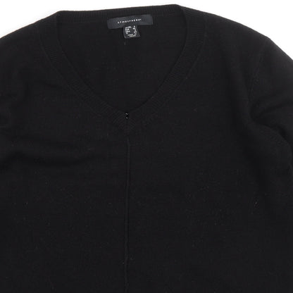 Atmosphere Womens Black V-Neck Acrylic Henley Jumper Size 8