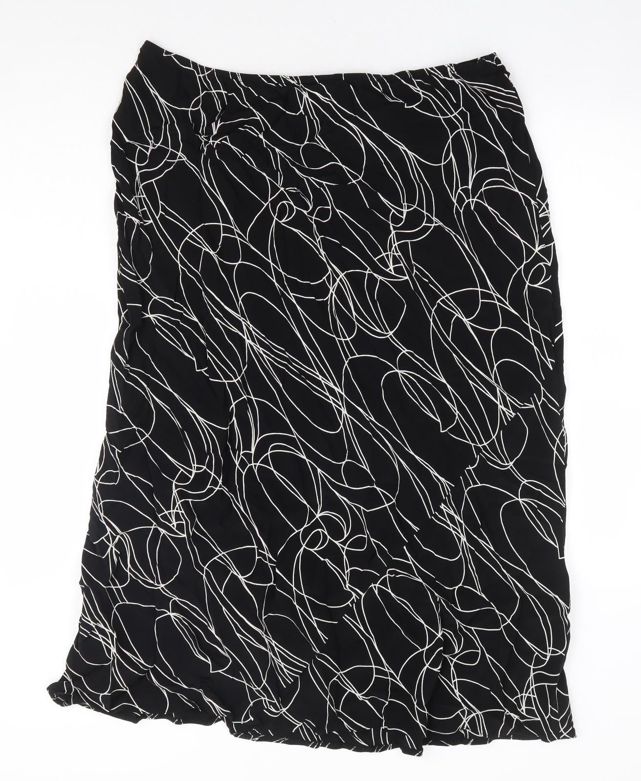 BHS Womens Black Geometric Viscose A-Line Skirt Size 18