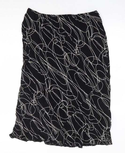 BHS Womens Black Geometric Viscose A-Line Skirt Size 18
