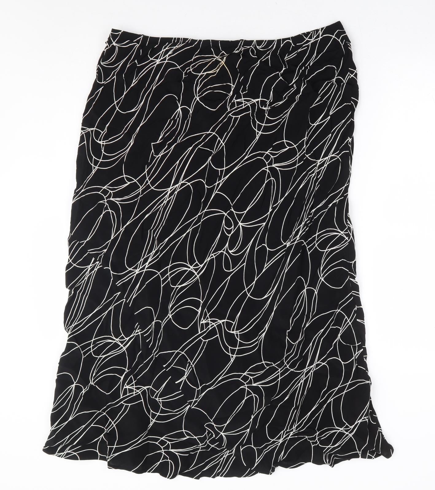 BHS Womens Black Geometric Viscose A-Line Skirt Size 18