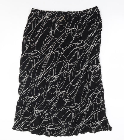 BHS Womens Black Geometric Viscose A-Line Skirt Size 18