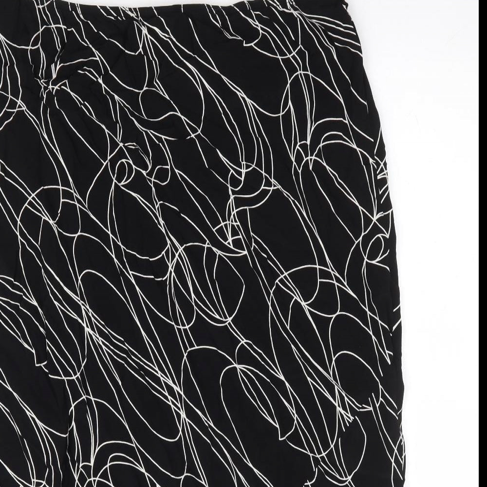 BHS Womens Black Geometric Viscose A-Line Skirt Size 18