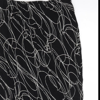 BHS Womens Black Geometric Viscose A-Line Skirt Size 18