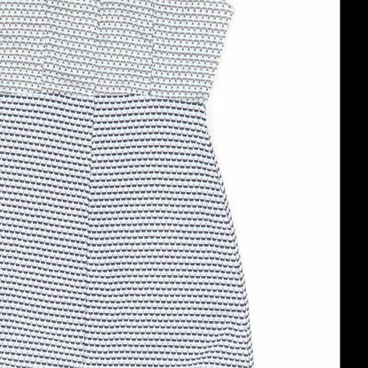 Real Form London Womens Blue Geometric Polyester A-Line Size 12 Square Neck Zip - Cold Shoulder Detail