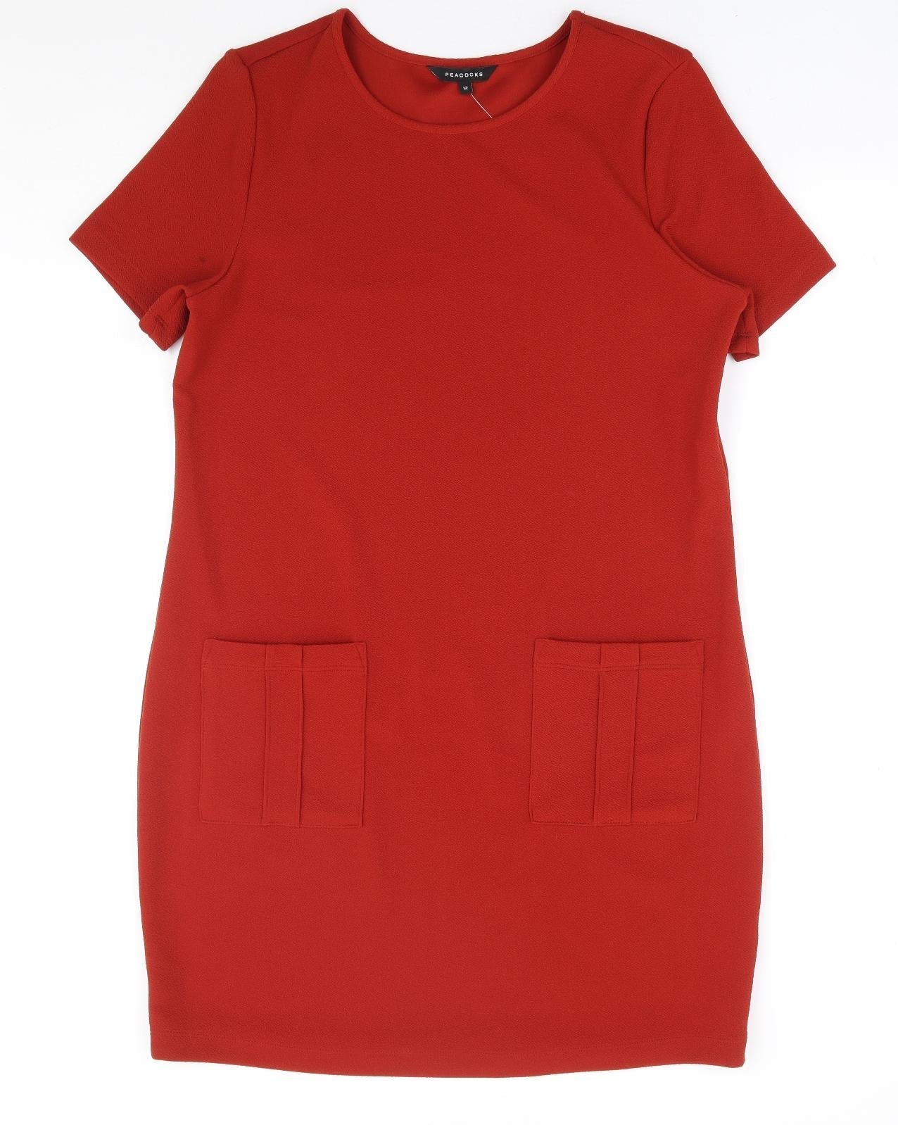 Peacocks Womens Orange Polyester A-Line Size 12 Round Neck Pullover