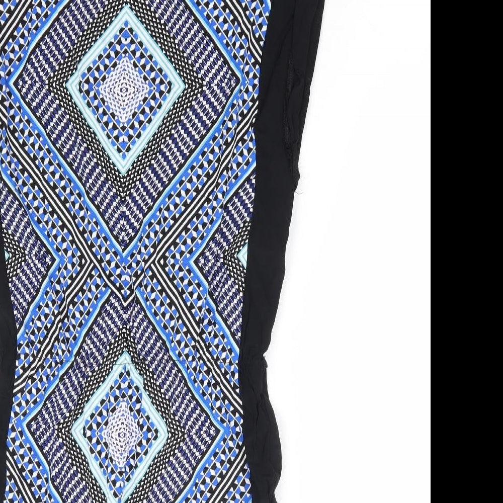 Oasis Womens Blue Geometric Viscose Fit & Flare Size XS Round Neck Pullover - Elastic Waist