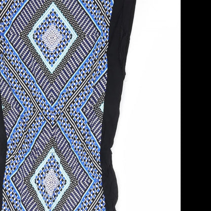 Oasis Womens Blue Geometric Viscose Fit & Flare Size XS Round Neck Pullover - Elastic Waist