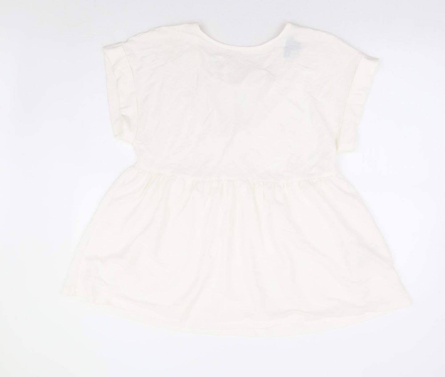 Primark Womens White Viscose Basic Blouse Size 10 Round Neck - Smock Peplum