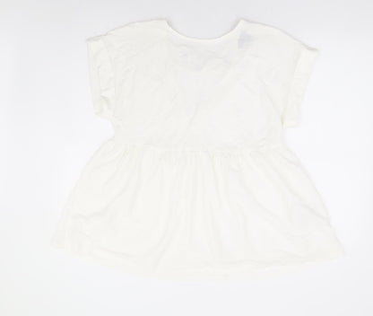 Primark Womens White Viscose Basic Blouse Size 10 Round Neck - Smock Peplum
