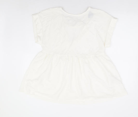 Primark Womens White Viscose Basic Blouse Size 10 Round Neck - Smock Peplum