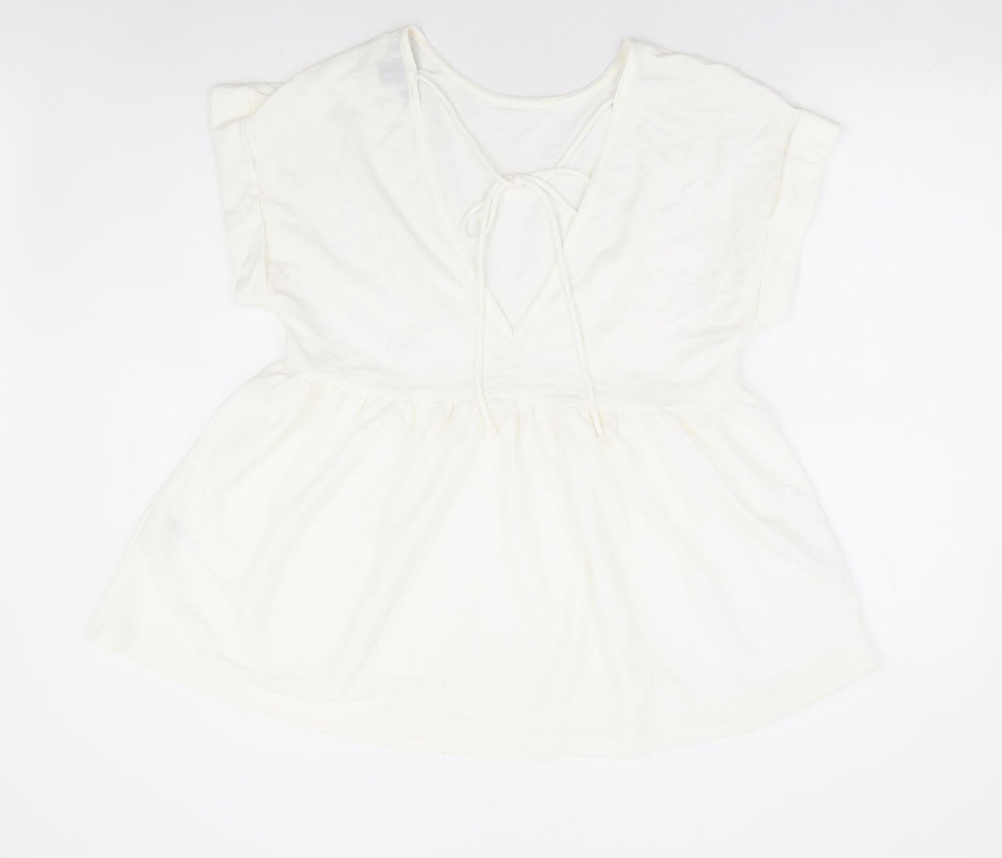 Primark Womens White Viscose Basic Blouse Size 10 Round Neck - Smock Peplum