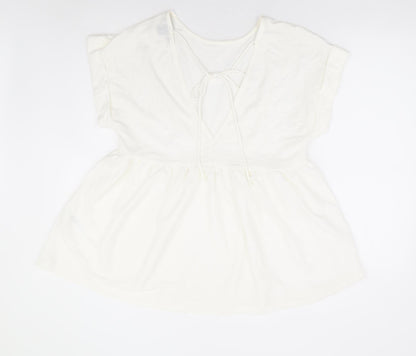 Primark Womens White Viscose Basic Blouse Size 10 Round Neck - Smock Peplum