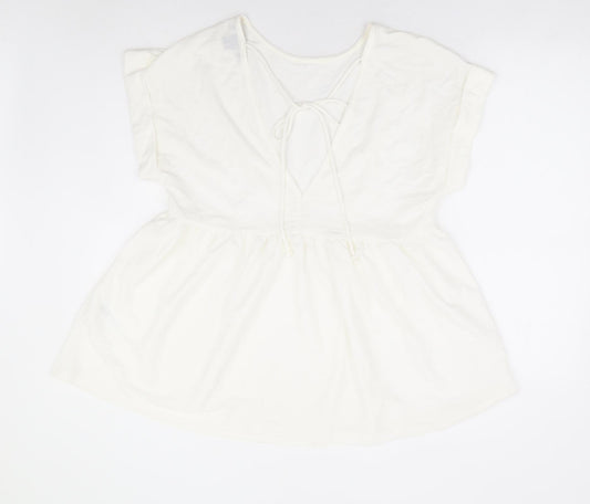 Primark Womens White Viscose Basic Blouse Size 10 Round Neck - Smock Peplum