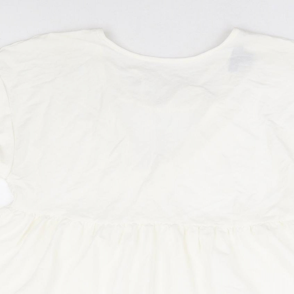 Primark Womens White Viscose Basic Blouse Size 10 Round Neck - Smock Peplum