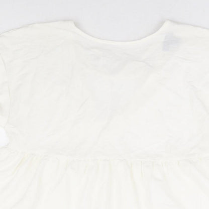 Primark Womens White Viscose Basic Blouse Size 10 Round Neck - Smock Peplum