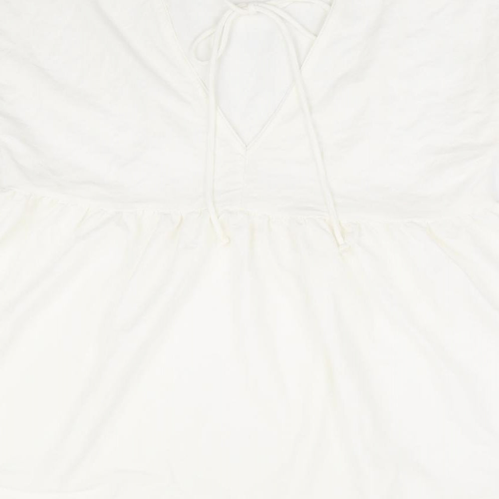 Primark Womens White Viscose Basic Blouse Size 10 Round Neck - Smock Peplum