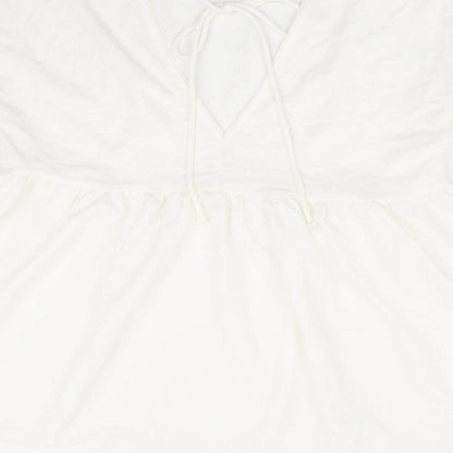 Primark Womens White Viscose Basic Blouse Size 10 Round Neck - Smock Peplum