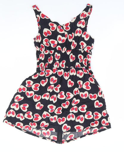 Boohoo Sister Girls Black Geometric Viscose A-Line Size 14 Years Scoop Neck Zip - Bow Print