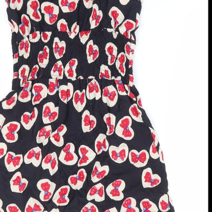 Boohoo Sister Girls Black Geometric Viscose A-Line Size 14 Years Scoop Neck Zip - Bow Print