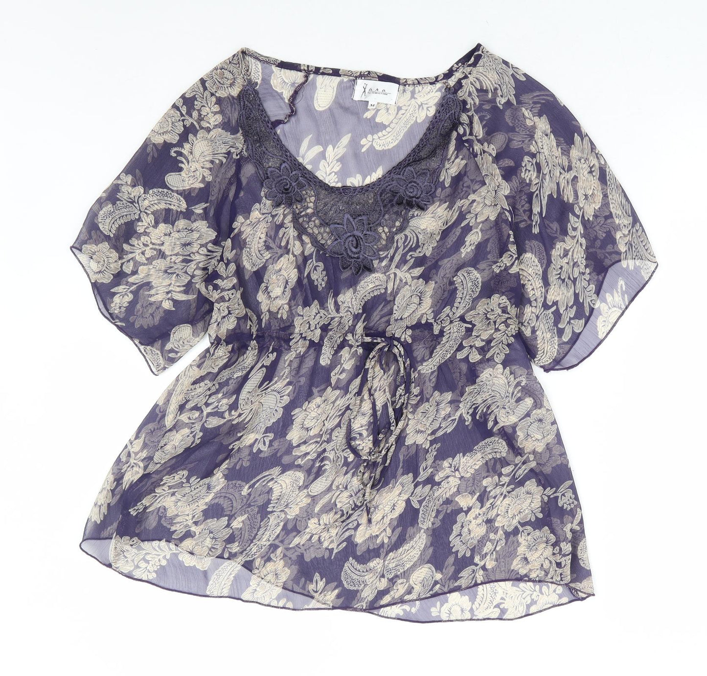 Georgetown Womens Blue Floral Polyester Basic Blouse Size M Scoop Neck