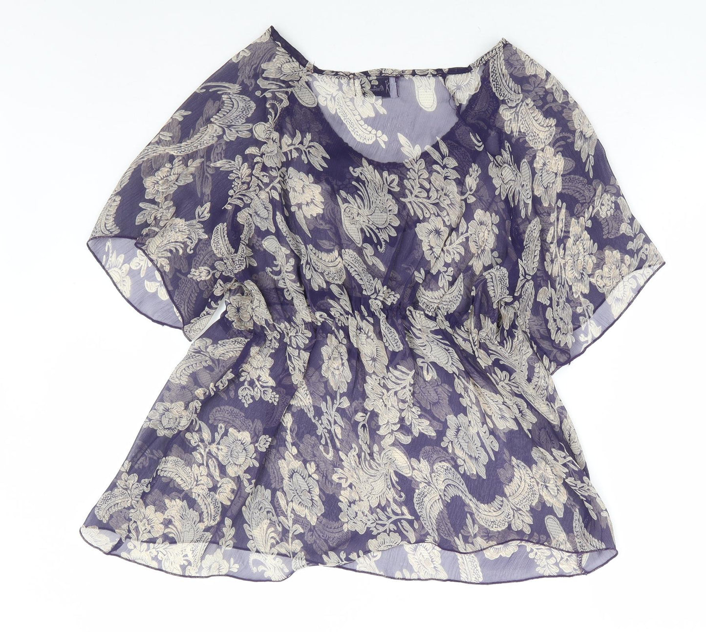 Georgetown Womens Blue Floral Polyester Basic Blouse Size M Scoop Neck