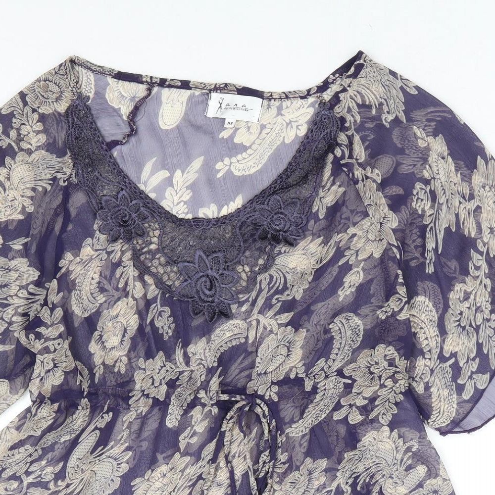 Georgetown Womens Blue Floral Polyester Basic Blouse Size M Scoop Neck