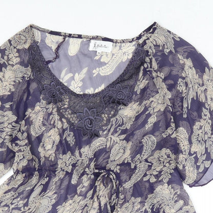 Georgetown Womens Blue Floral Polyester Basic Blouse Size M Scoop Neck