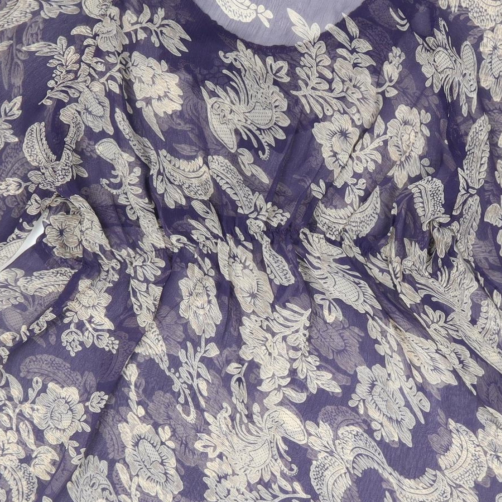 Georgetown Womens Blue Floral Polyester Basic Blouse Size M Scoop Neck