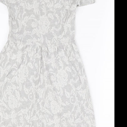 Indigo Womens Grey Floral Cotton Fit & Flare Size 8 Scoop Neck Pullover
