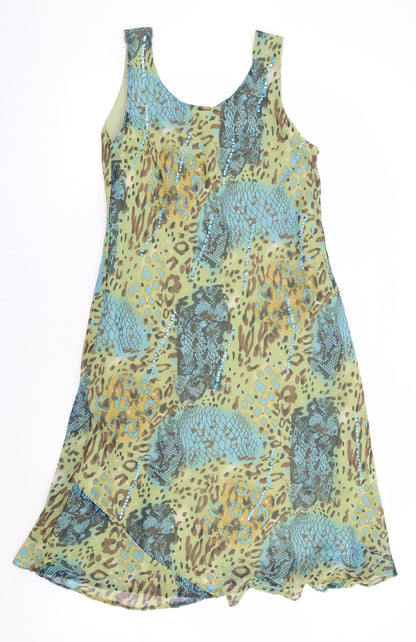 Papa Womens Green Animal Print Polyester A-Line Size L Scoop Neck Pullover - Mixed Prints
