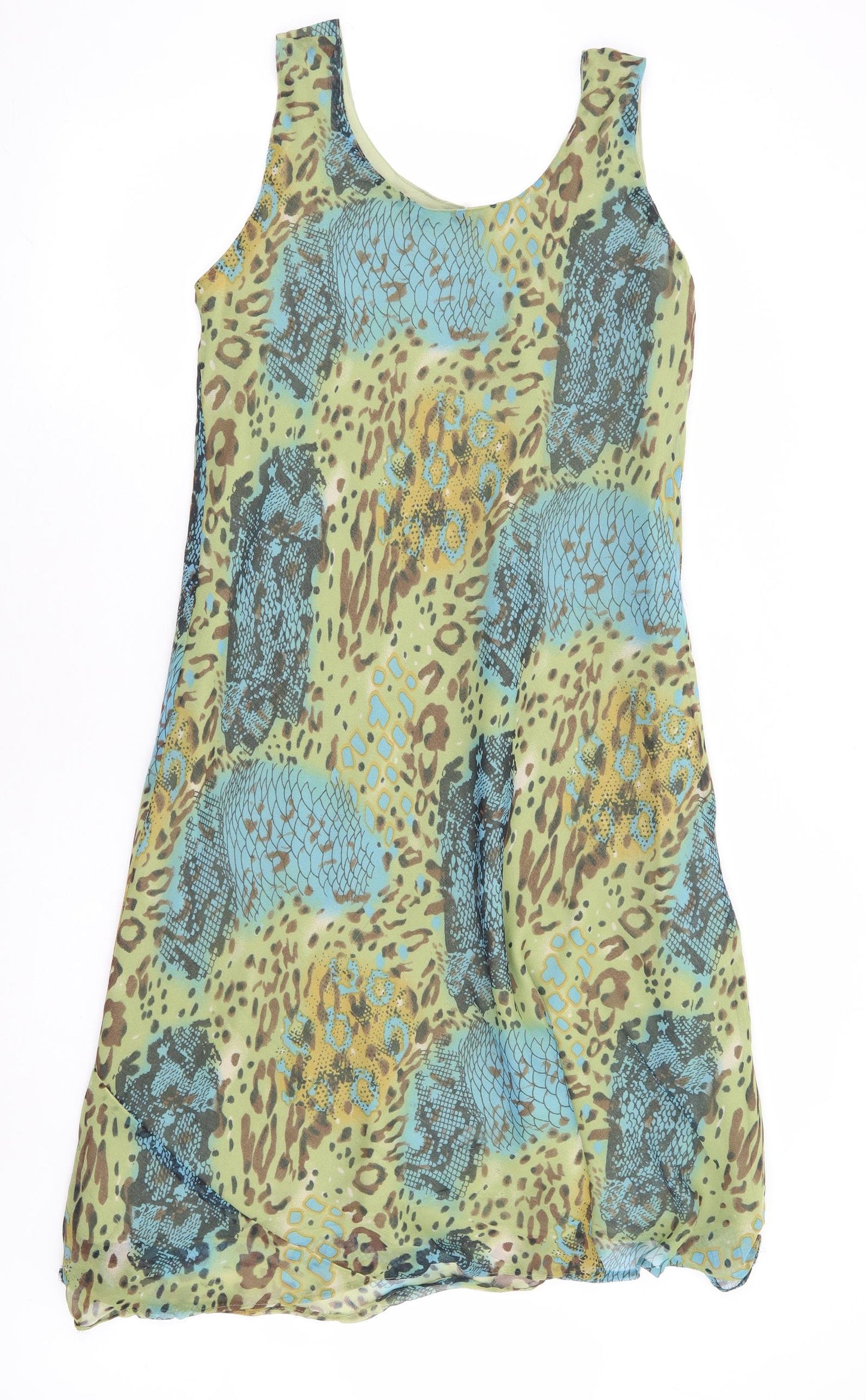 Papa Womens Green Animal Print Polyester A-Line Size L Scoop Neck Pullover - Mixed Prints