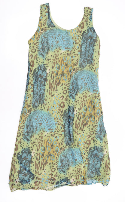 Papa Womens Green Animal Print Polyester A-Line Size L Scoop Neck Pullover - Mixed Prints