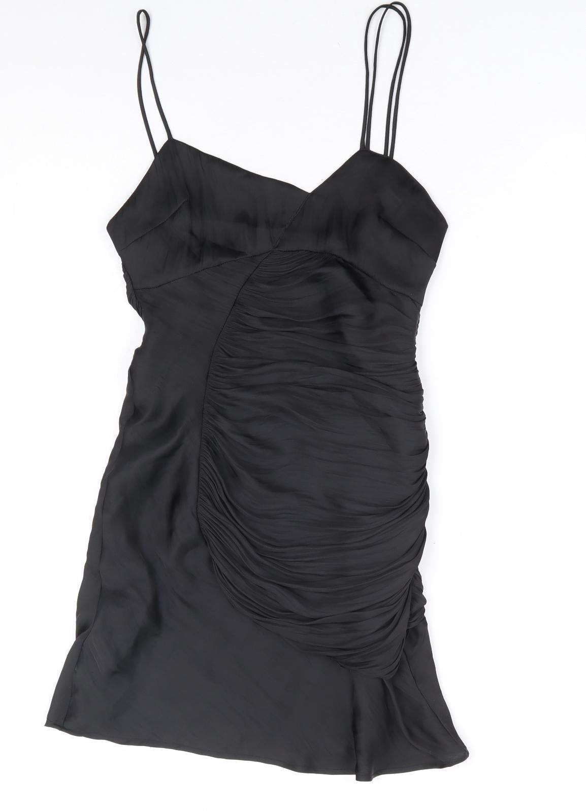 Zara Womens Black Polyester Bodycon Size XS V-Neck Zip