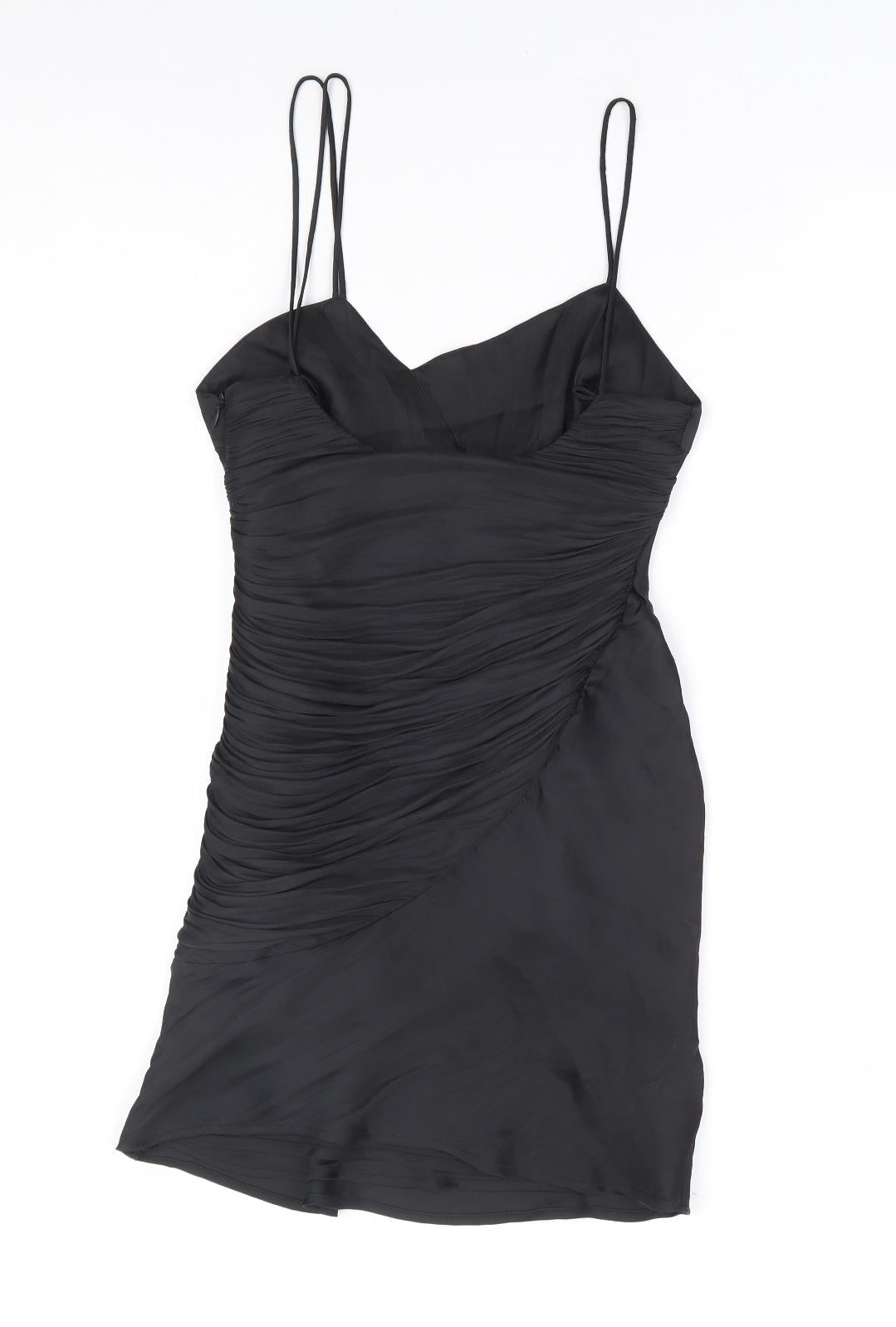 Zara Womens Black Polyester Bodycon Size XS V-Neck Zip