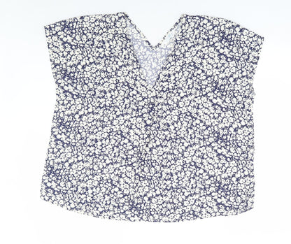 Primark Womens Blue Floral Polyester Basic Blouse Size 10 V-Neck