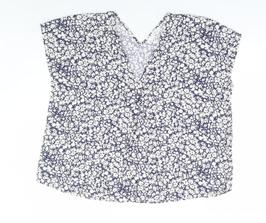 Primark Womens Blue Floral Polyester Basic Blouse Size 10 V-Neck