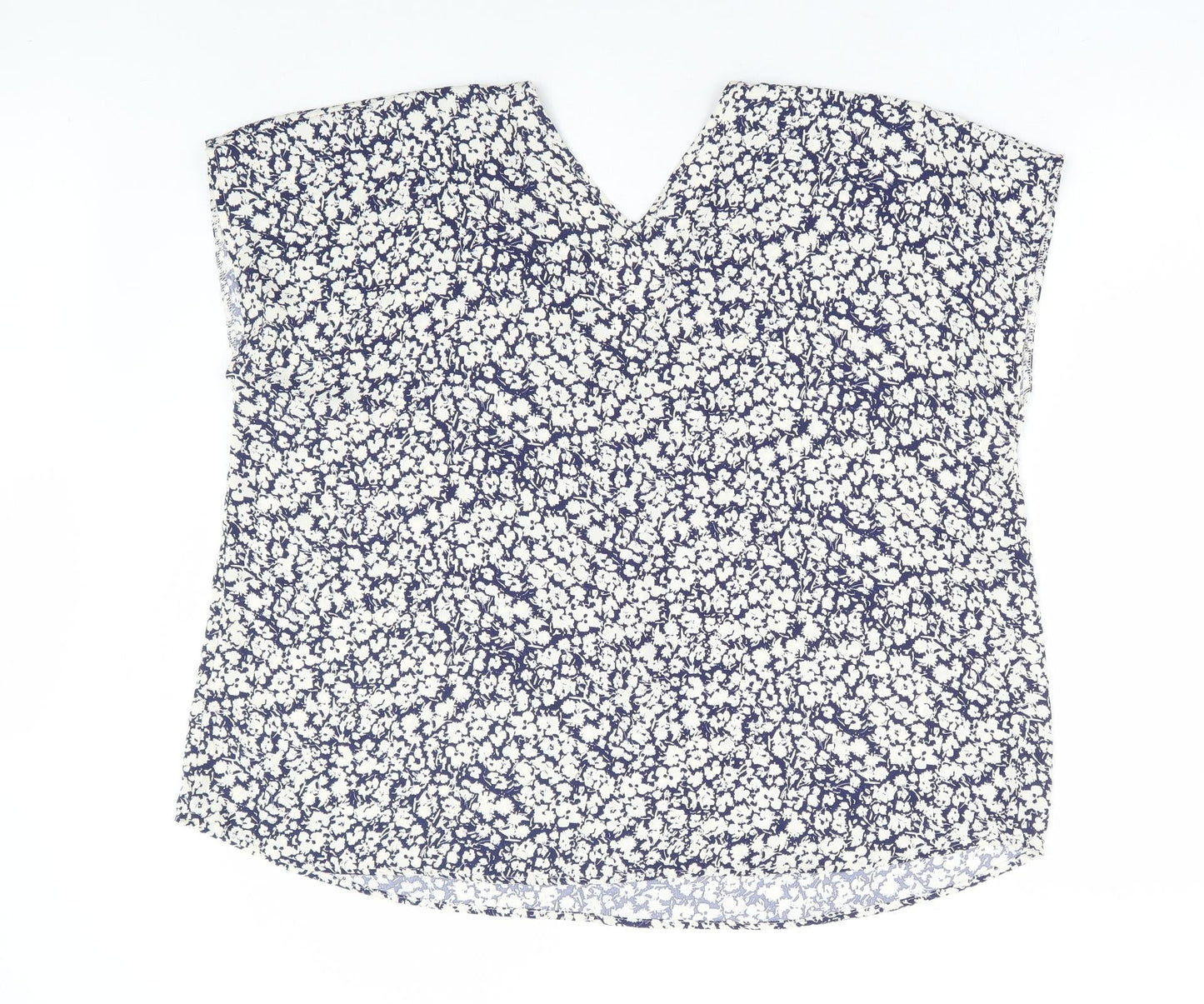 Primark Womens Blue Floral Polyester Basic Blouse Size 10 V-Neck