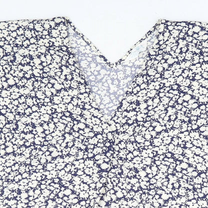 Primark Womens Blue Floral Polyester Basic Blouse Size 10 V-Neck